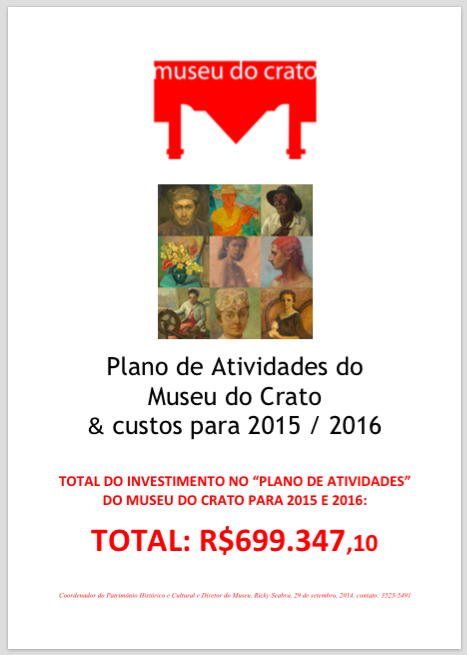 Capa do Plano de Atividades do Museu do Crato 2015/2016